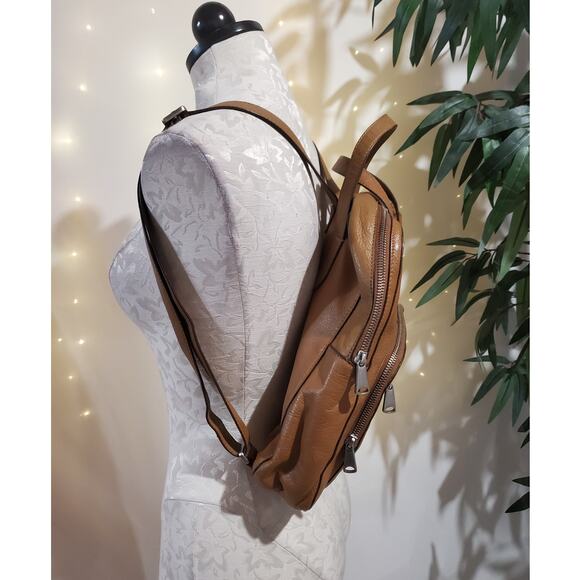 Fossil Riley Pebbled Leather Backpack Purse Medium Camel Tan Double Strap Bag - Picture 2 of 16